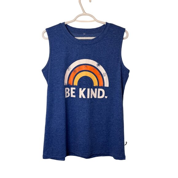 blue sleeveless "Be Kind" rainbow graph shirt size M - Picture 1 of 6